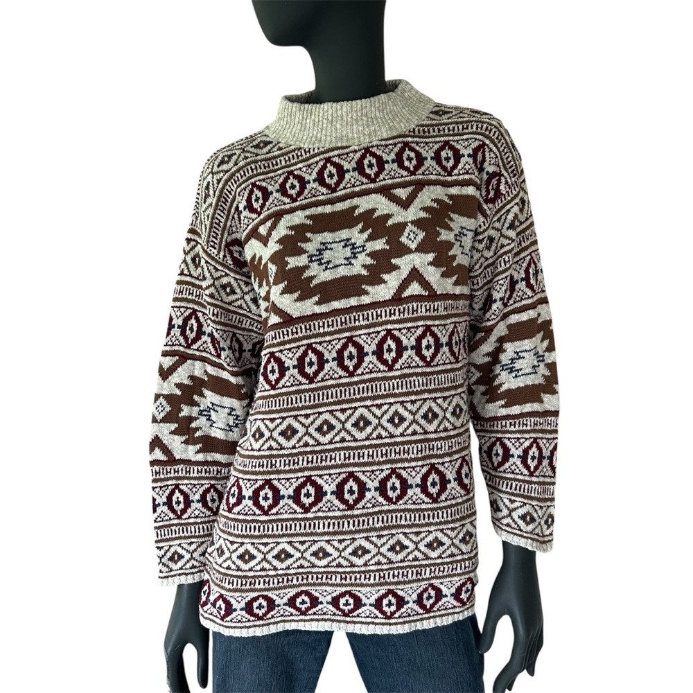 Vintage 90s Mock Neck Southwestern Aztec Pattern Sweater Pullover